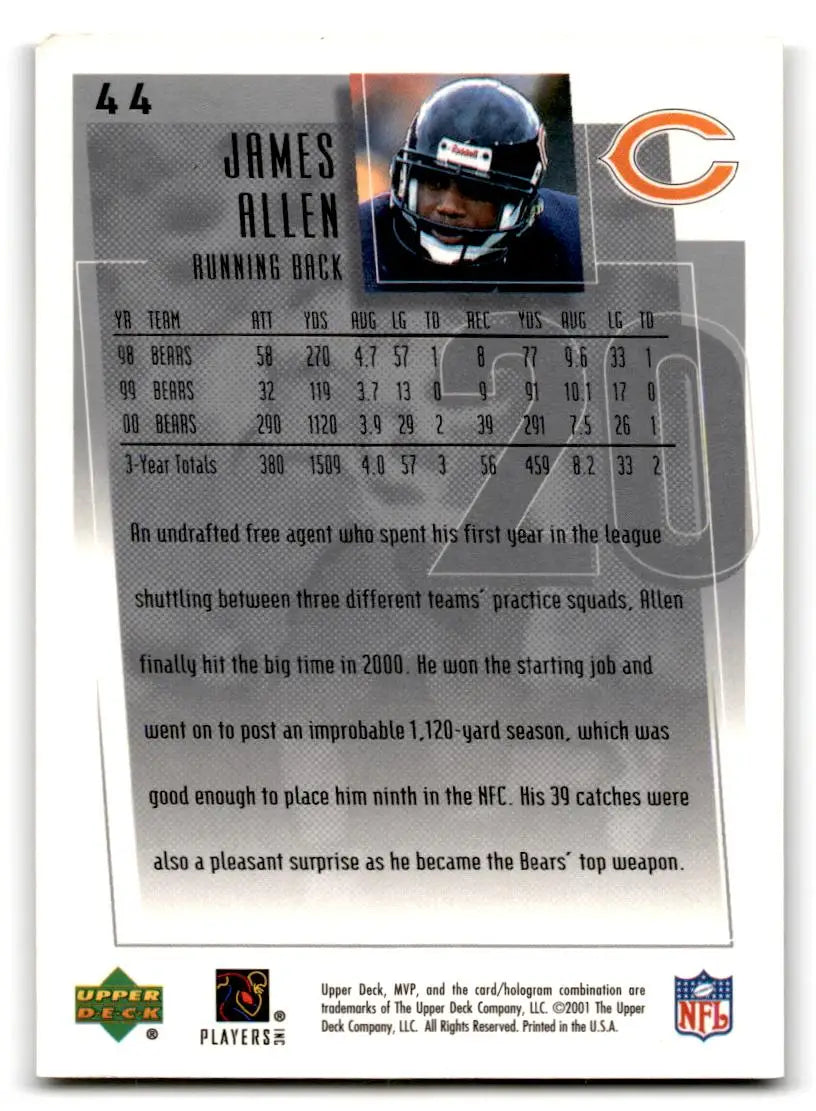 2001 Upper Deck MVP #44 James Allen - Football Card Single