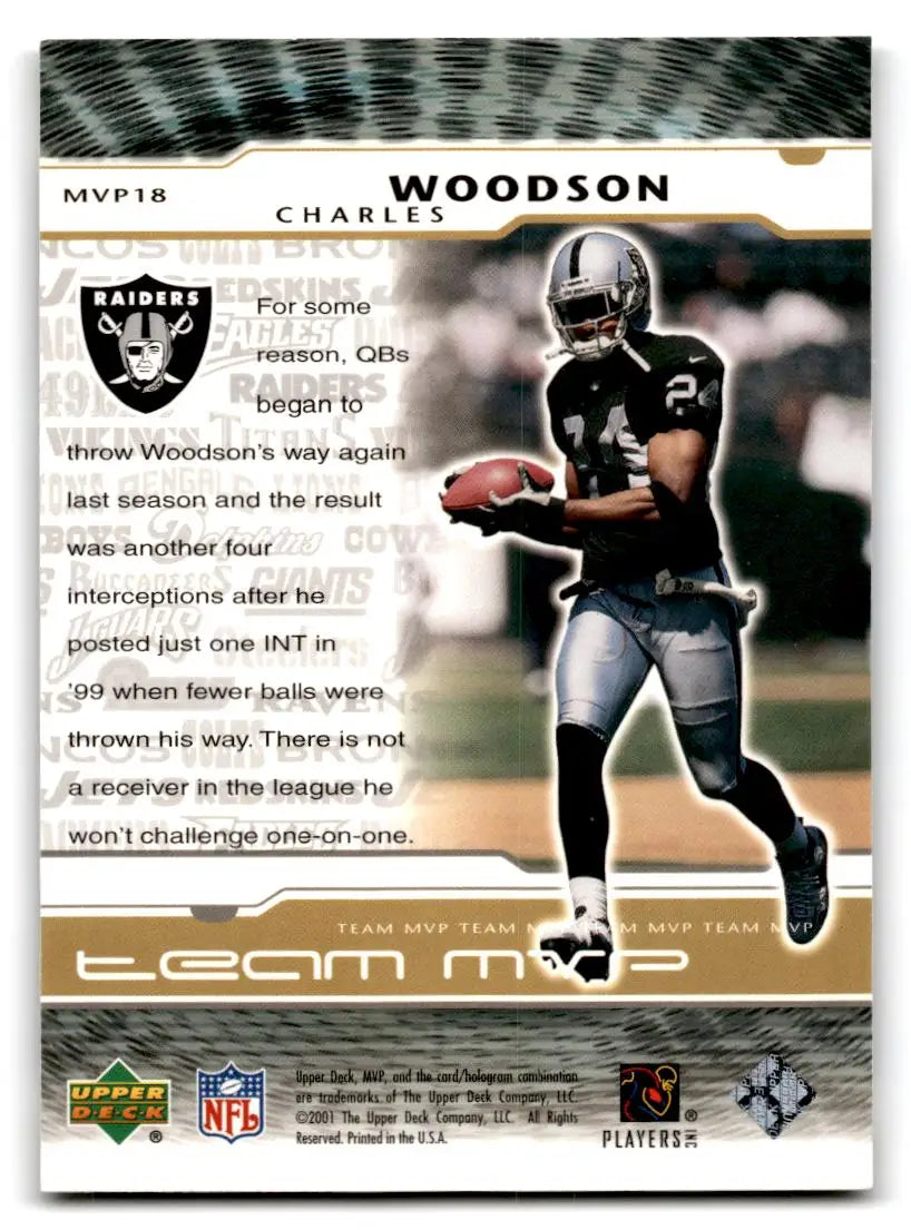 2001 Upper Deck MVP #MVP18 Charles Woodson Team MVP - Football Card Single