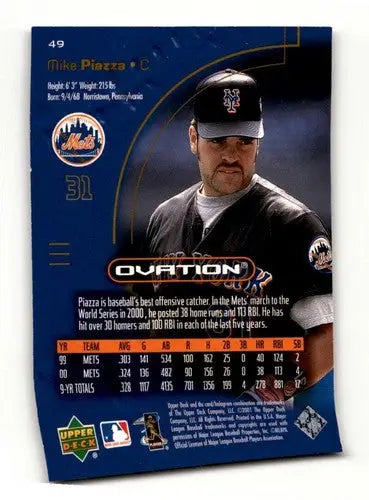 2001 Upper Deck Ovation #49 Mike Piazza New York Mets Baseball Cards ID:62818 - Baseball Card Single