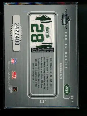 2001 Upper Deck Ovation Curtis Martin #NM-4 Game-Worn Jersey 242/400 Football - Sports Memorabilia