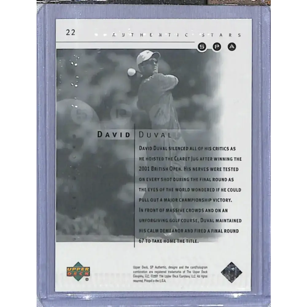 2001 Upper Deck SP Authentic Preview #22 David Duval NM-MT Golf Card - Other