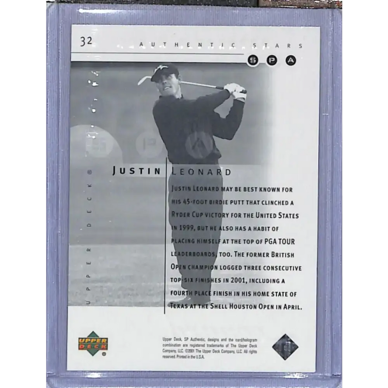 2001 Upper Deck SP Authentic Preview #32 Justin Leonard NM-MT Golf Card - Other