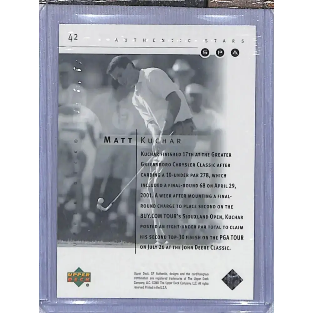 2001 Upper Deck SP Authentic Preview #42 Matt Kuchar NM-MT Golf Card - Other