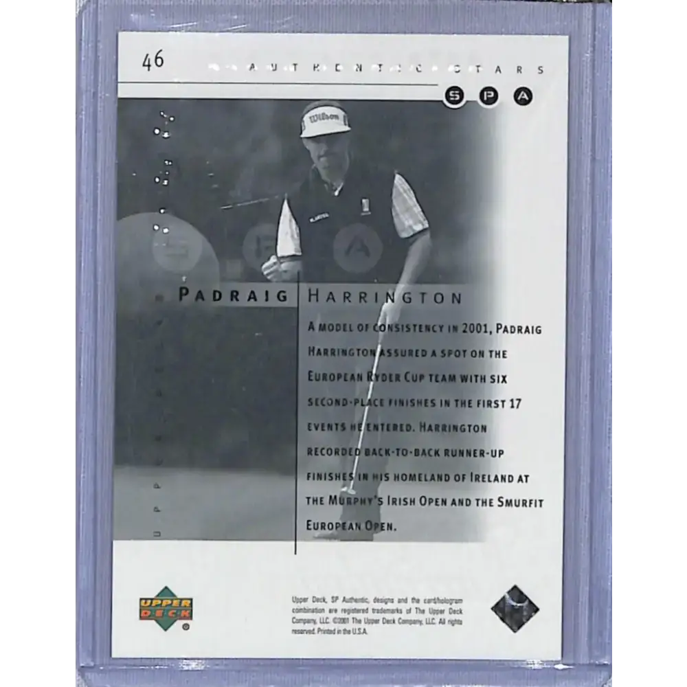 2001 Upper Deck SP Authentic Preview #46 Padraig Harrington NM-MT Golf Card - Other