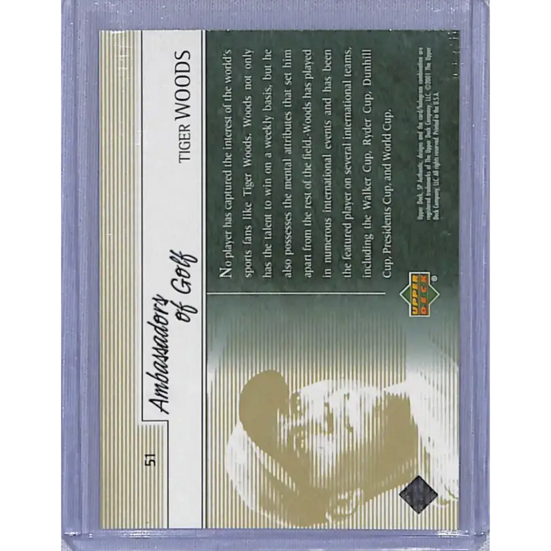 2001 Upper Deck SP Authentic Preview #51 Tiger Woods NM-MT Golf Card - Other