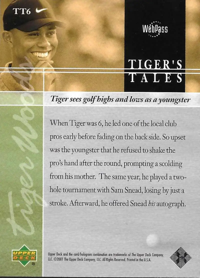 2001 Upper Deck Tiger’s Tales #TT6 Tiger Woods EX Excellent Golf Card - Golf Card Single
