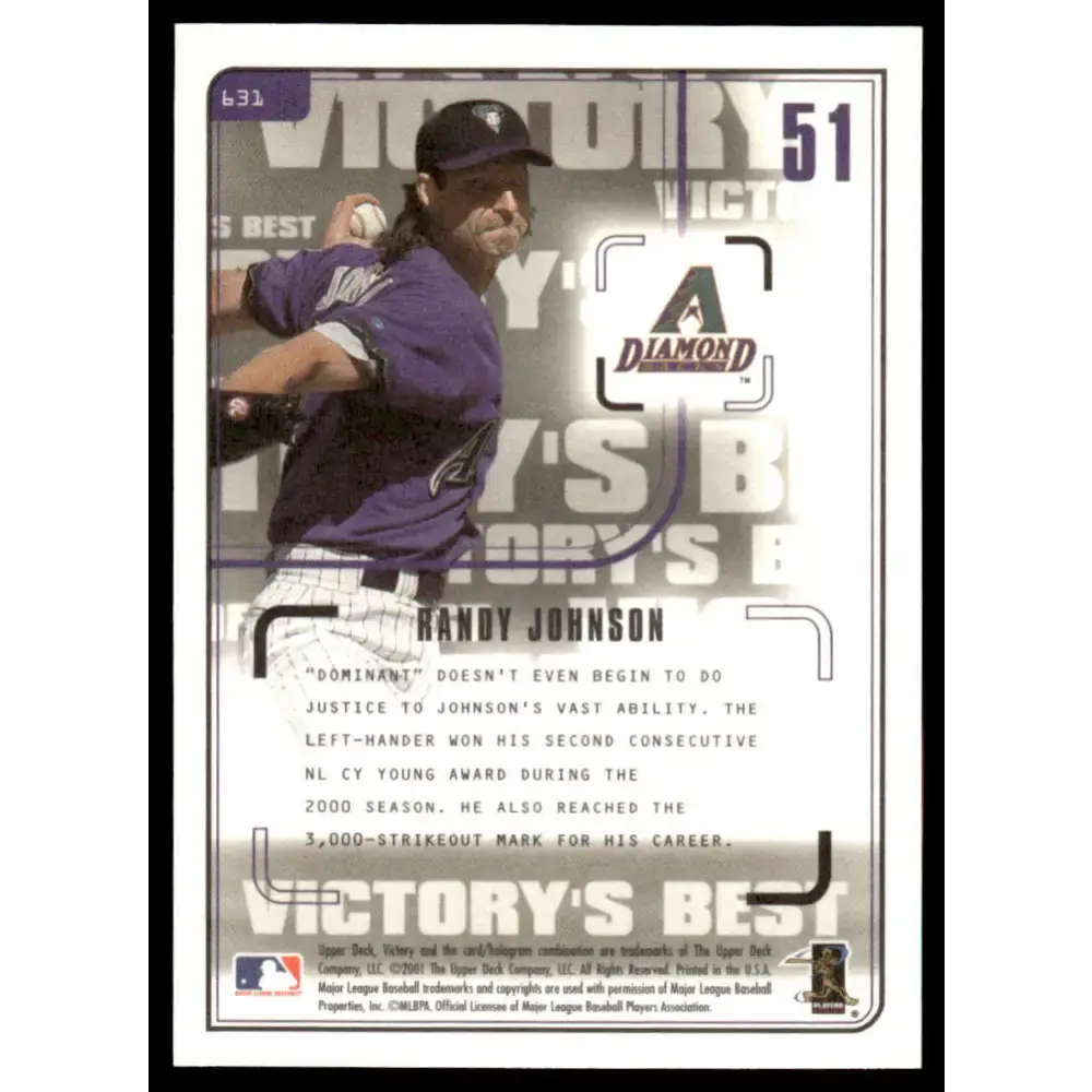2001 Upper Deck Victory #631 Randy Johnson EX/NM Arizona Diamondbacks Baseball Card - Baseball Card Single