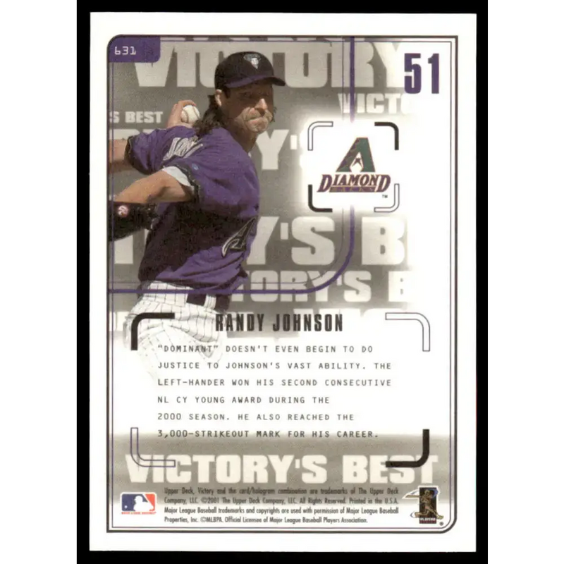 2001 Upper Deck Victory #631 Randy Johnson EX/NM Arizona Diamondbacks Baseball Card - Baseball Card Single