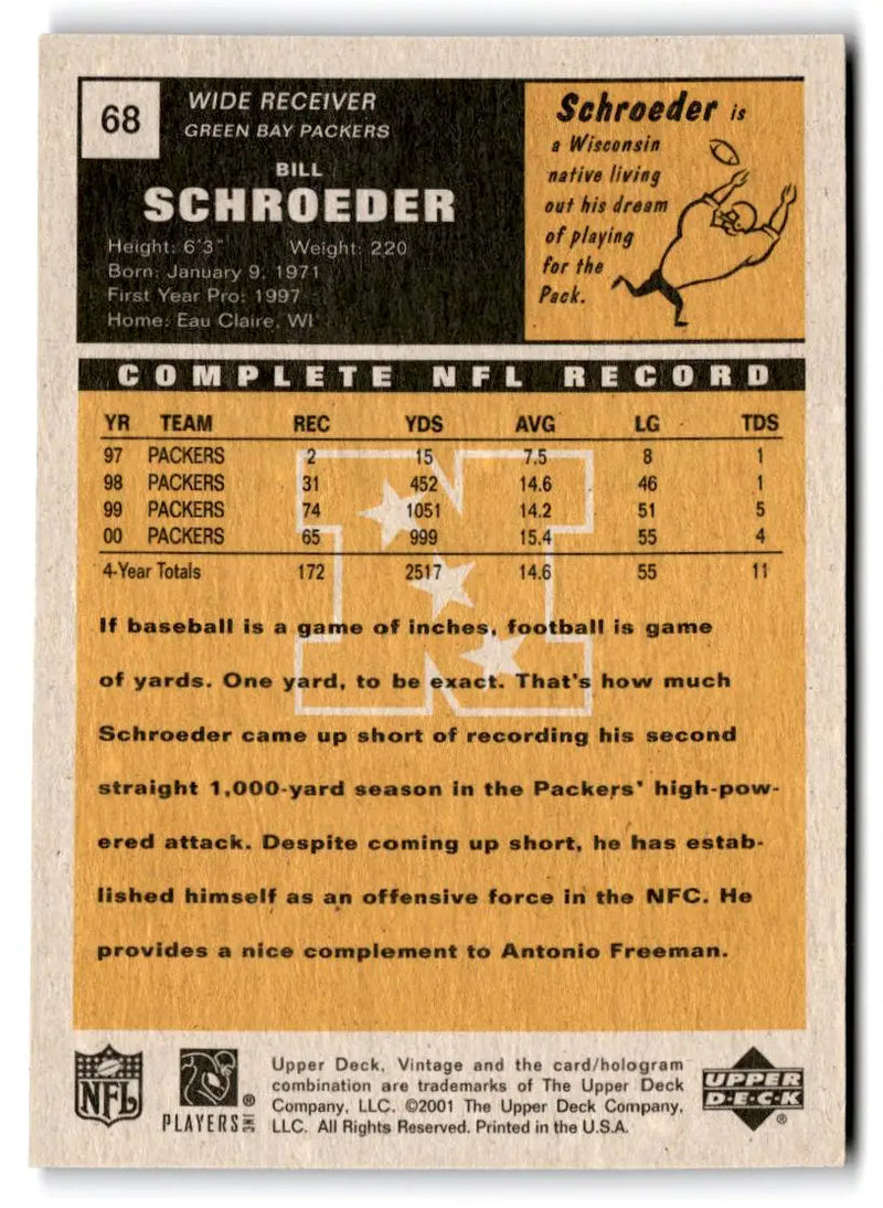 2001 Upper Deck Vintage #68 Bill Schroeder - Football Card Single