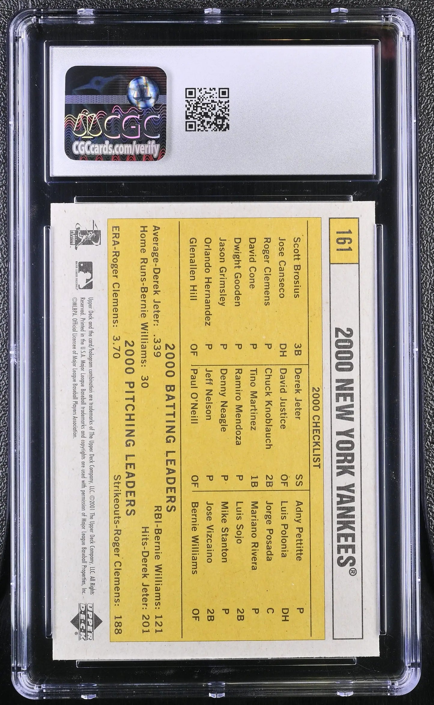 2001 Vintage #161 ’00 Yankees Lineup CGC 8.5 - Baseball Card Single
