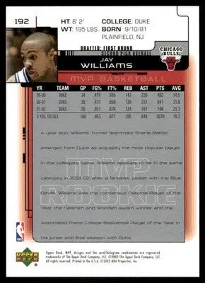 2002-03 Upper Deck MVP Jay Williams #192 Basketball - Basketball Card Single