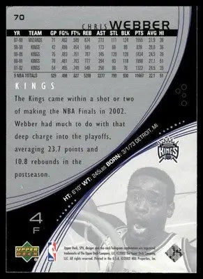 2002-03 Upper Deck NBA Chris Webber #70 Basketball - Basketball Card Single
