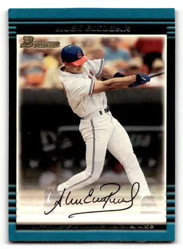 Signed baseball card featuring Alex Escobar Cleveland Indians with original gloss