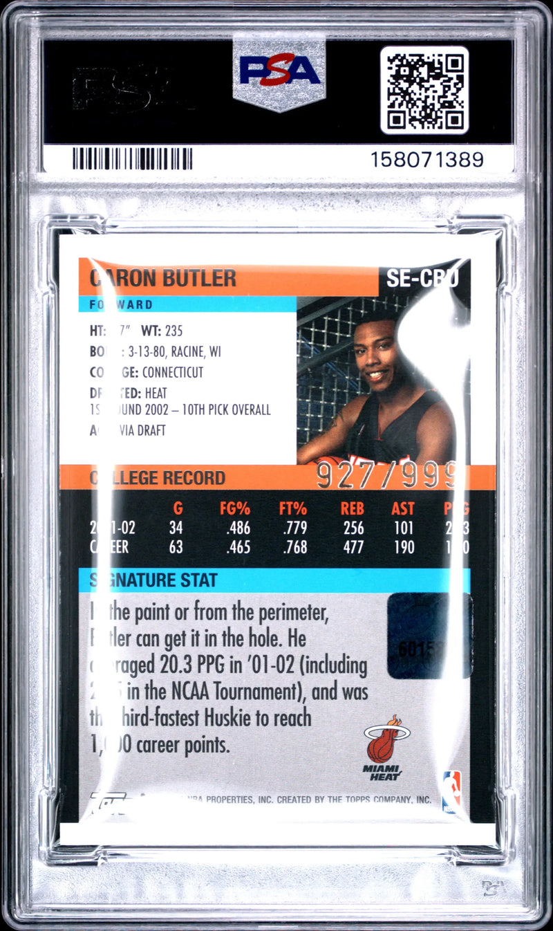 2002 Bowman Signature #CBU Caron Butler Autograph-Jersey PSA 8 #/999