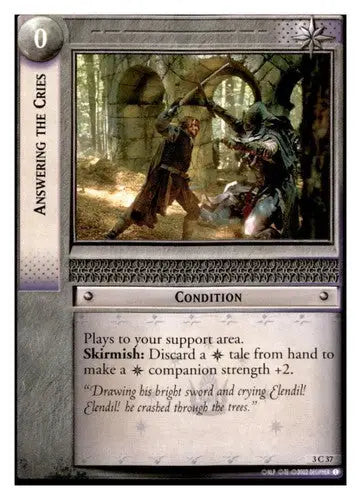 Answering The Cries trading card from 2002 Decipher LOTR TCG with original gloss