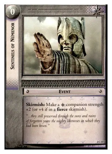 Sentinels of Númenor trading card from 2002 Decipher LOTR TCG featuring original gloss