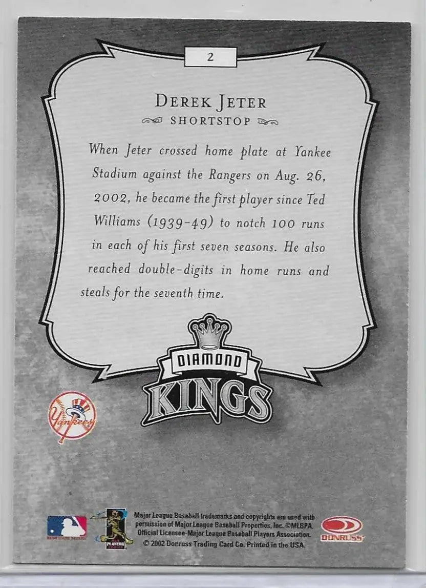 2002 Donruss * Diamond Kings #2 DEREK JETER * NY Yankees * HOF NM-MT (402) - Baseball Card Single