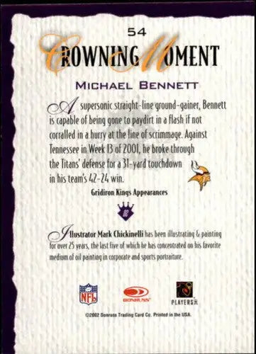 2002 Donruss Gridiron Kings #54 Michael Bennett NM Near Mint Vikings - Football Card Single