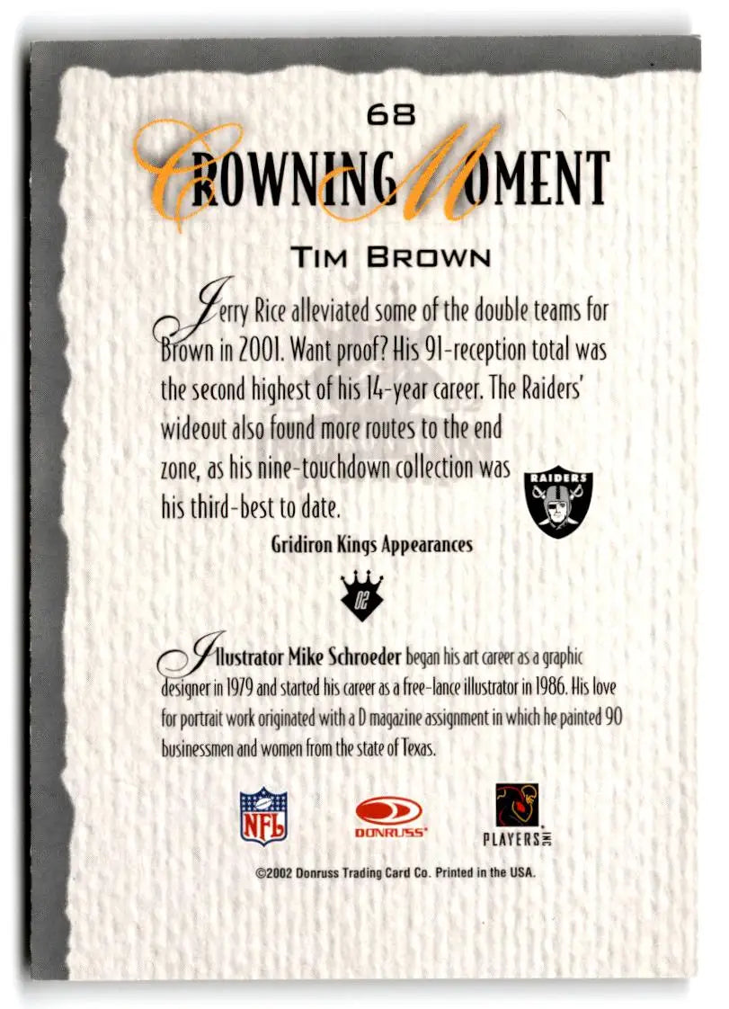 2002 Donruss Gridiron Kings #68 Tim Brown - Football Card Single