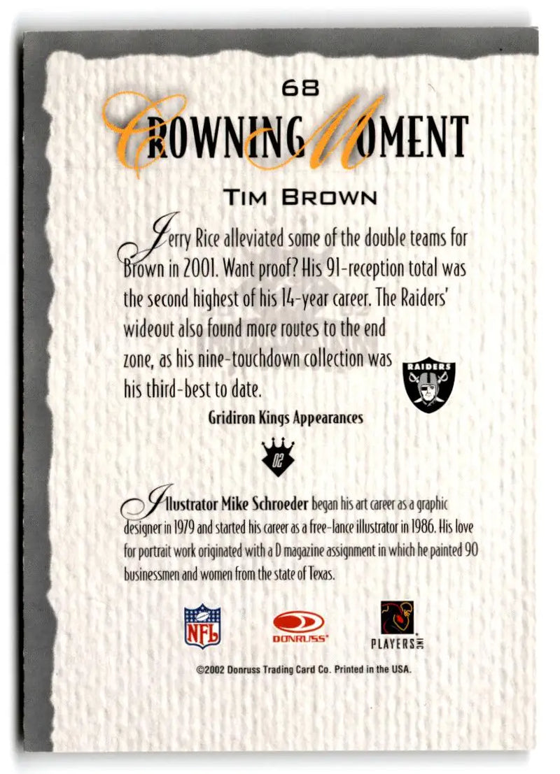 2002 Donruss Gridiron Kings #68 Tim Brown - Football Card Single