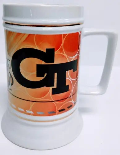 White mug with GT logo from 2002 Encore Georgia Tech NCAA Tech NCAA Stein for Georgia Tech fans