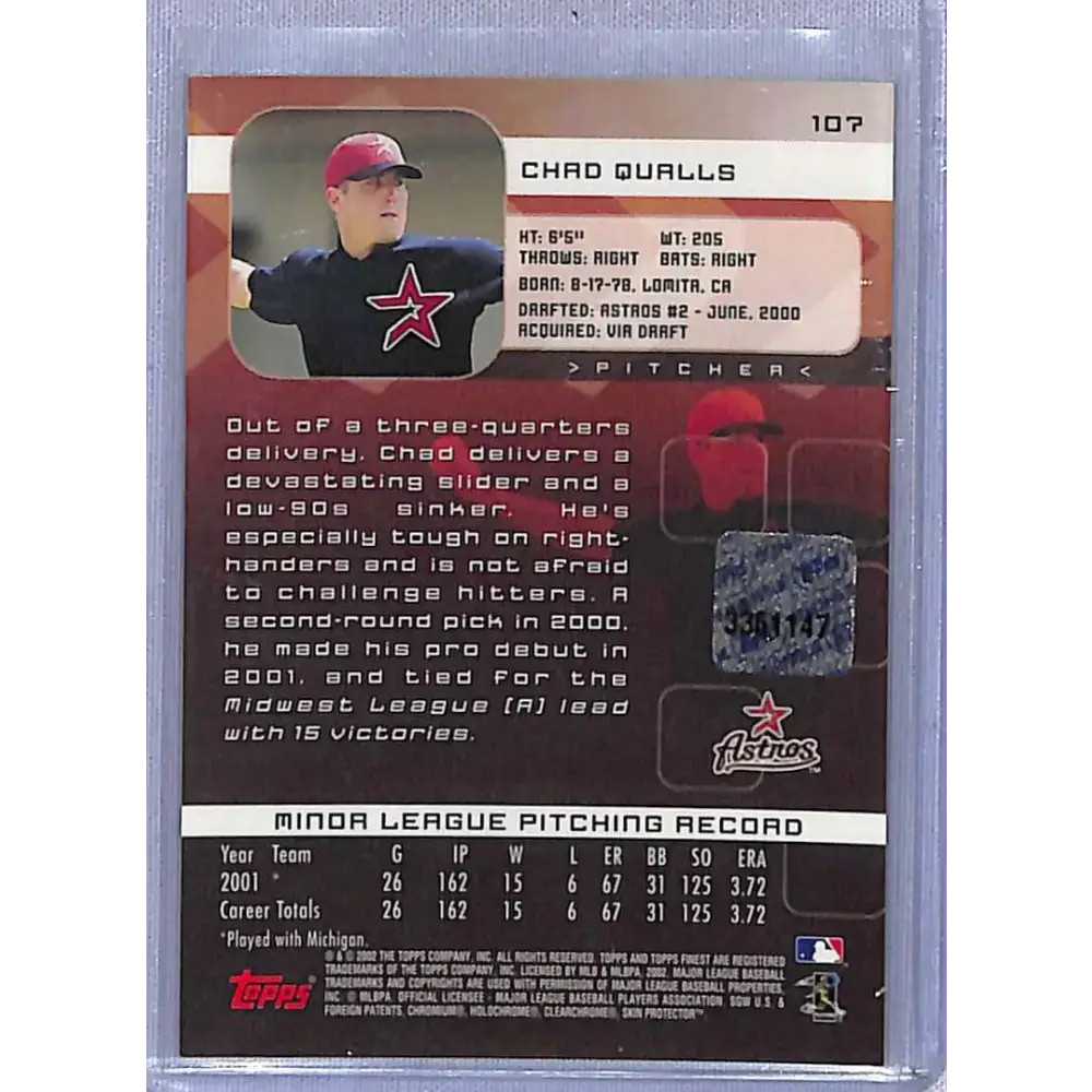 2002 Finest #107 Chad Qualls Auto Houston Astros NM-MT Baseball Card - Baseball Card Single