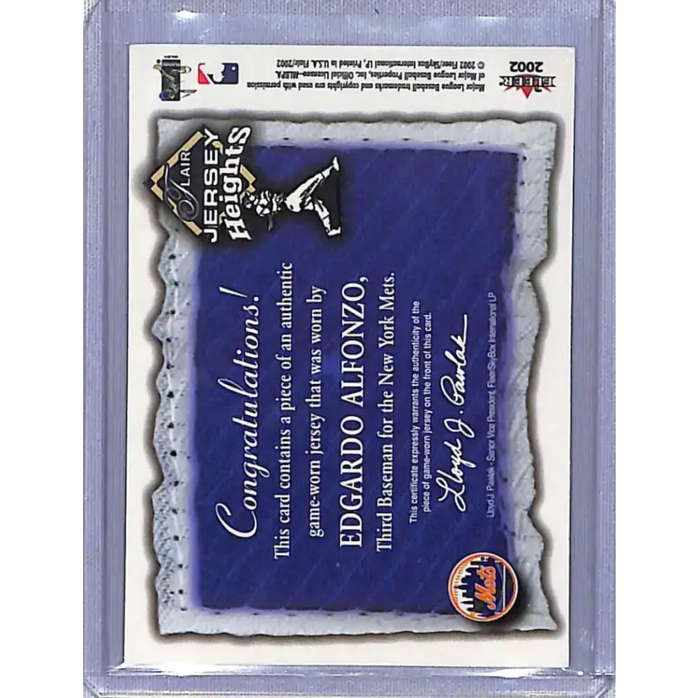 2002 Flair #NNO Edgardo Alfonzo Jersey Heights NM-MT Baseball Card - Baseball Card Single
