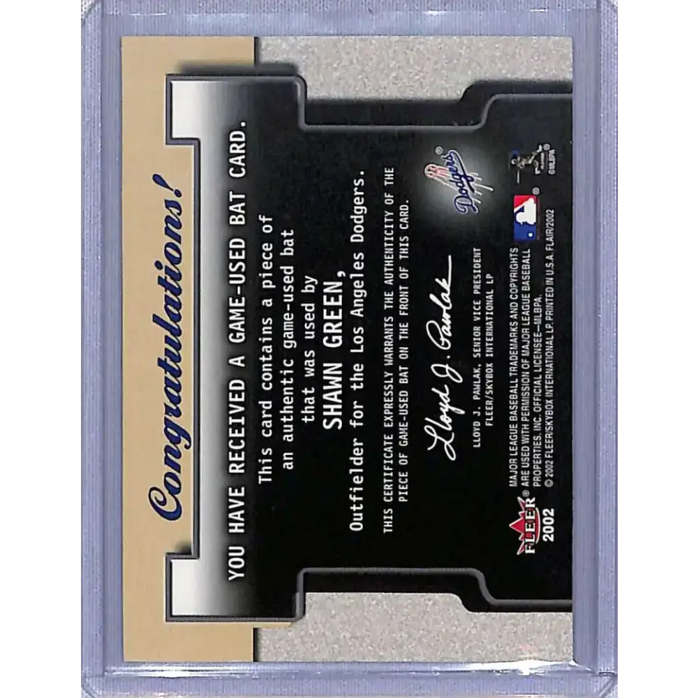 2002 Flair #NNO Shawn Green Power Tools Bats NM-MT Baseball Card - Baseball Card Single