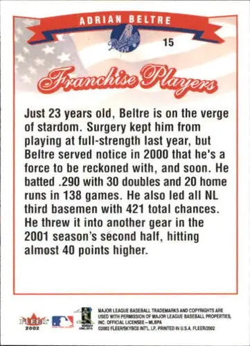 2002 Fleer #15 Adrian Beltre NM-MT Dodgers - Baseball Card Single