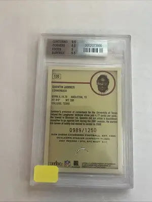 Graded Quentin Jammer football card from Fleer Authentix Rookie Authentix series