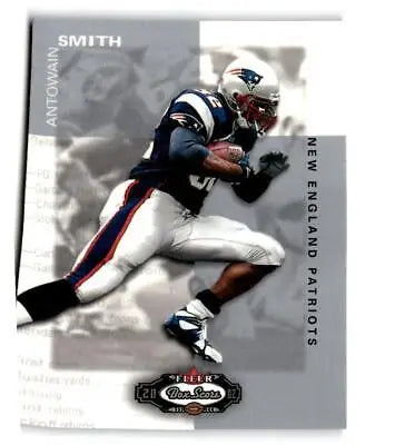 Football trading card of Antowain Smith from 2002 Fleer Box Score #36 running with ball