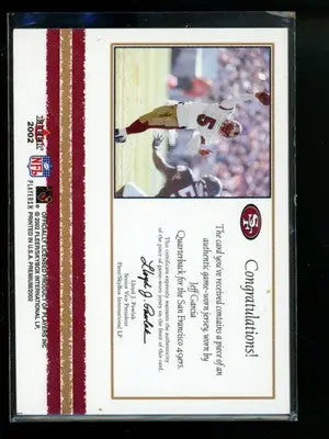 2002 Fleer Premium Jeff Garcia Game-Worn Jersey Football - Sports Memorabilia