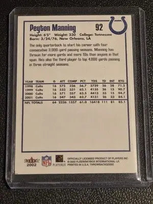 2002 Fleer Throwbacks #92 Peyton Manning - Football Card Single