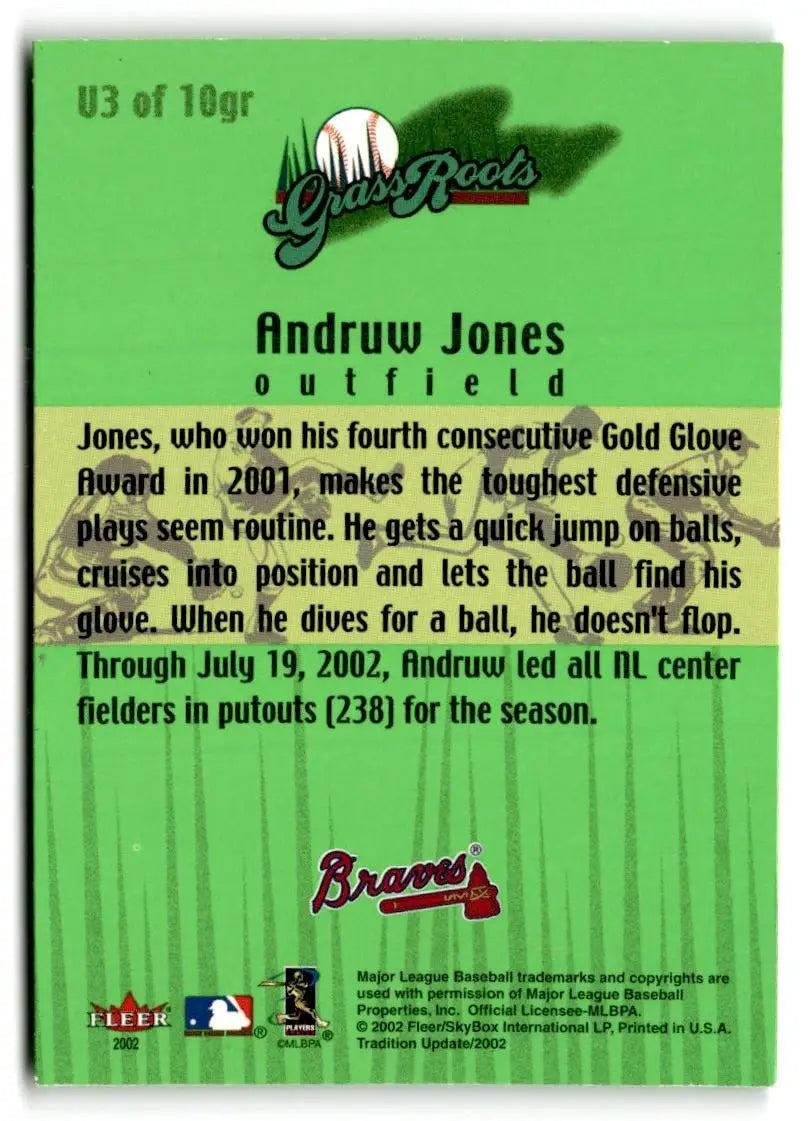 2002 Fleer Tradition Update #U3 gr Andruw Jones Grass Roots - Baseball Card Single