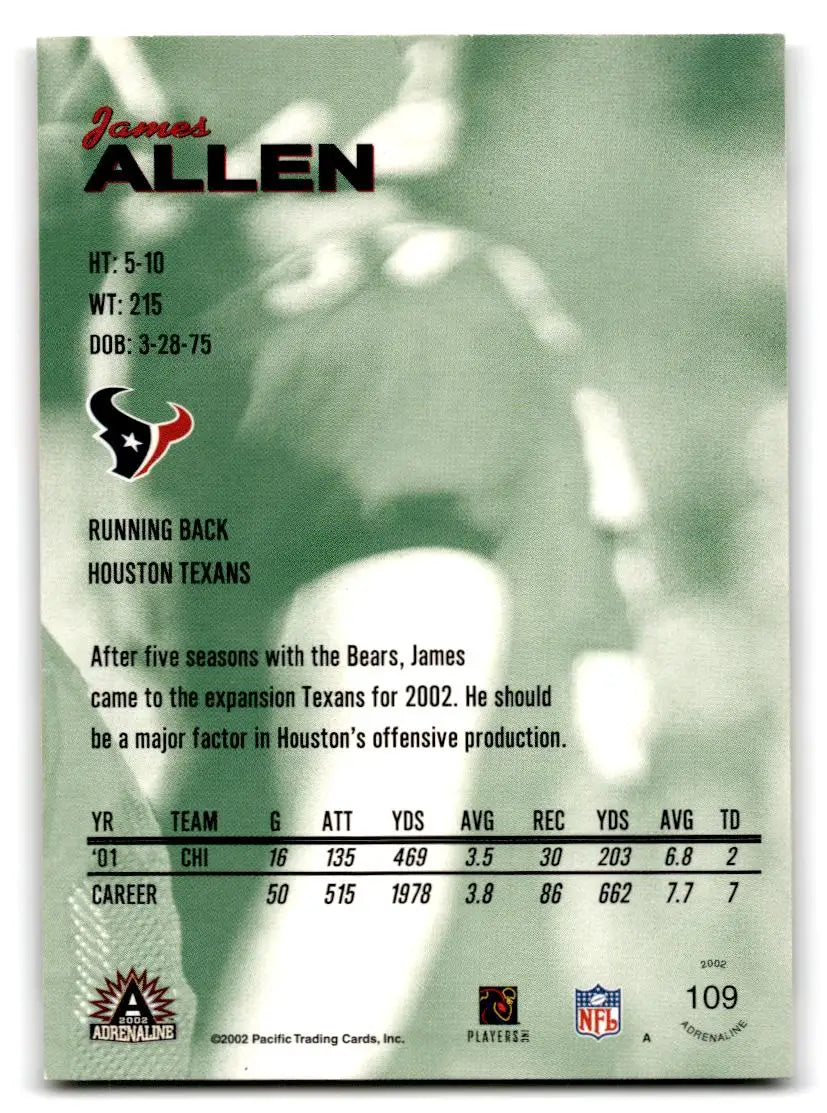 2002 Pacific Adrenaline #109 James Allen - Football Card Single
