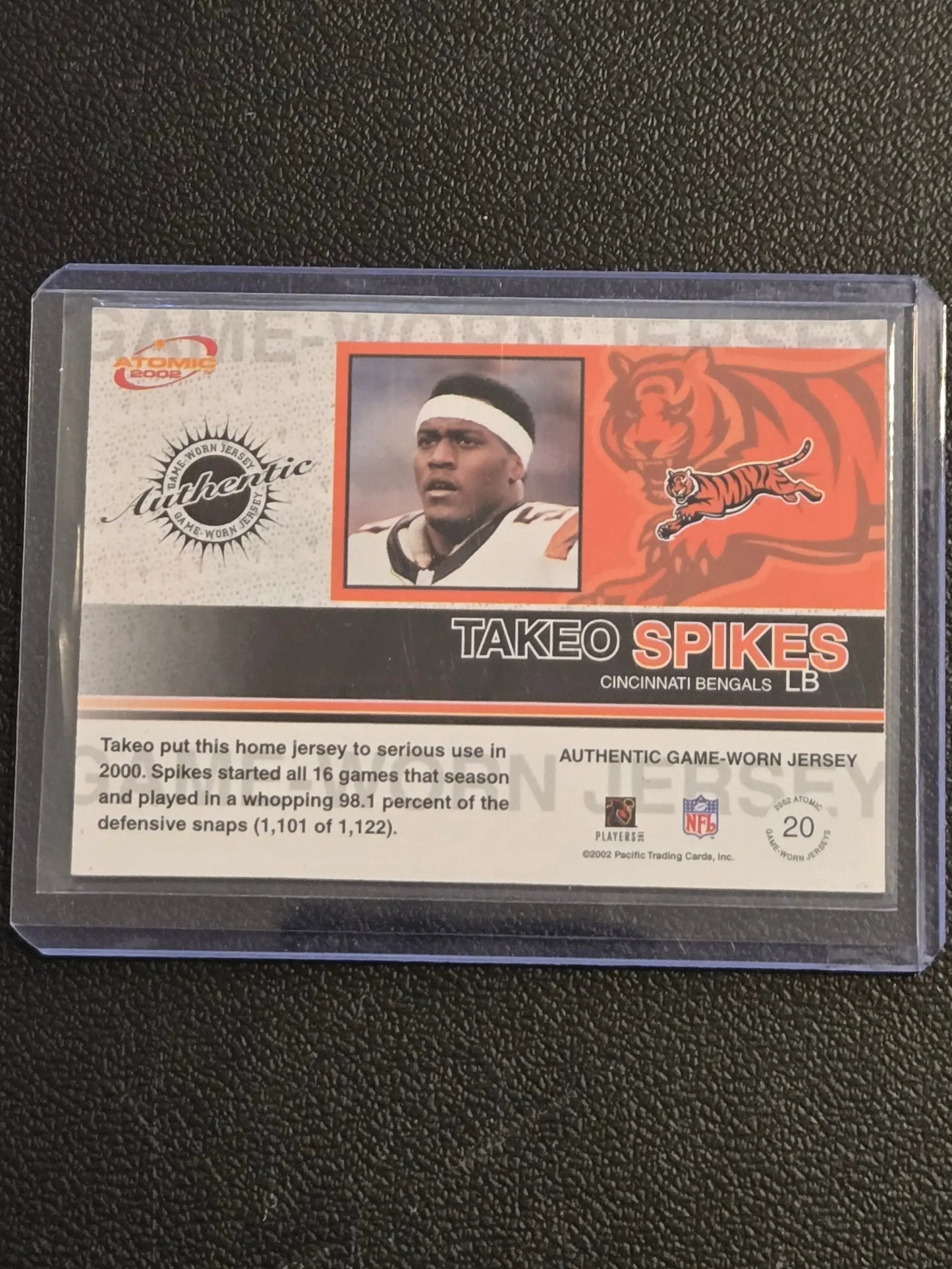 2002 Pacific Atomic #20 Takeo Spikes Game-Worn Jerseys - Sports Memorabilia
