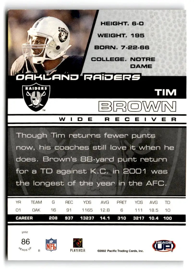 2002 Pacific Heads Up #86 Tim Brown - Football Card Single