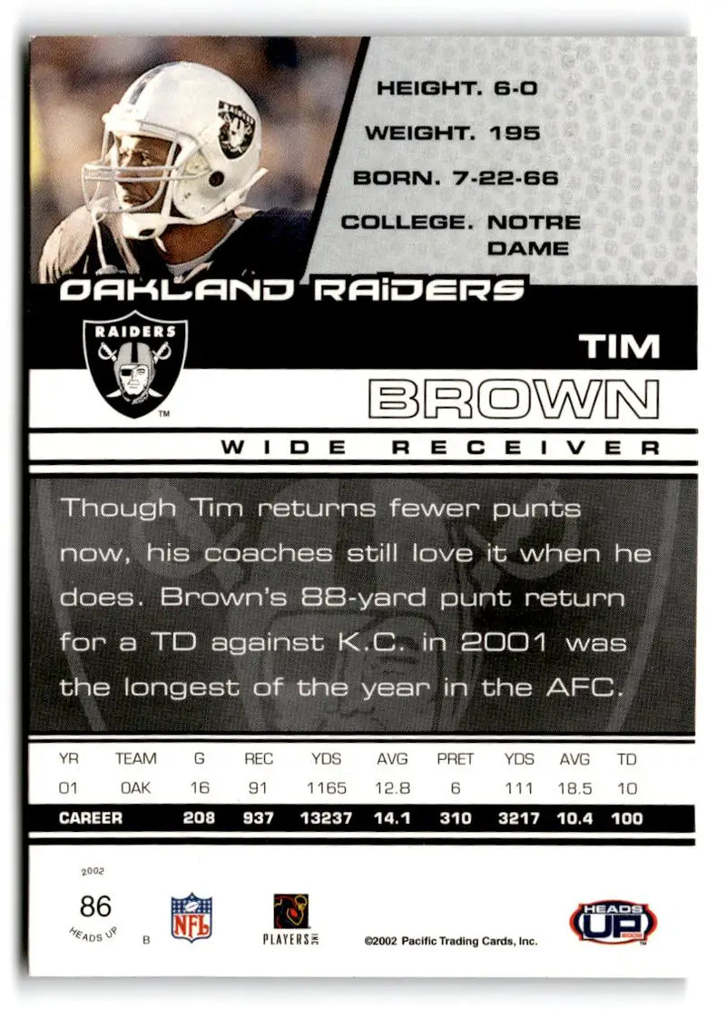 2002 Pacific Heads Up #86 Tim Brown - Football Card Single