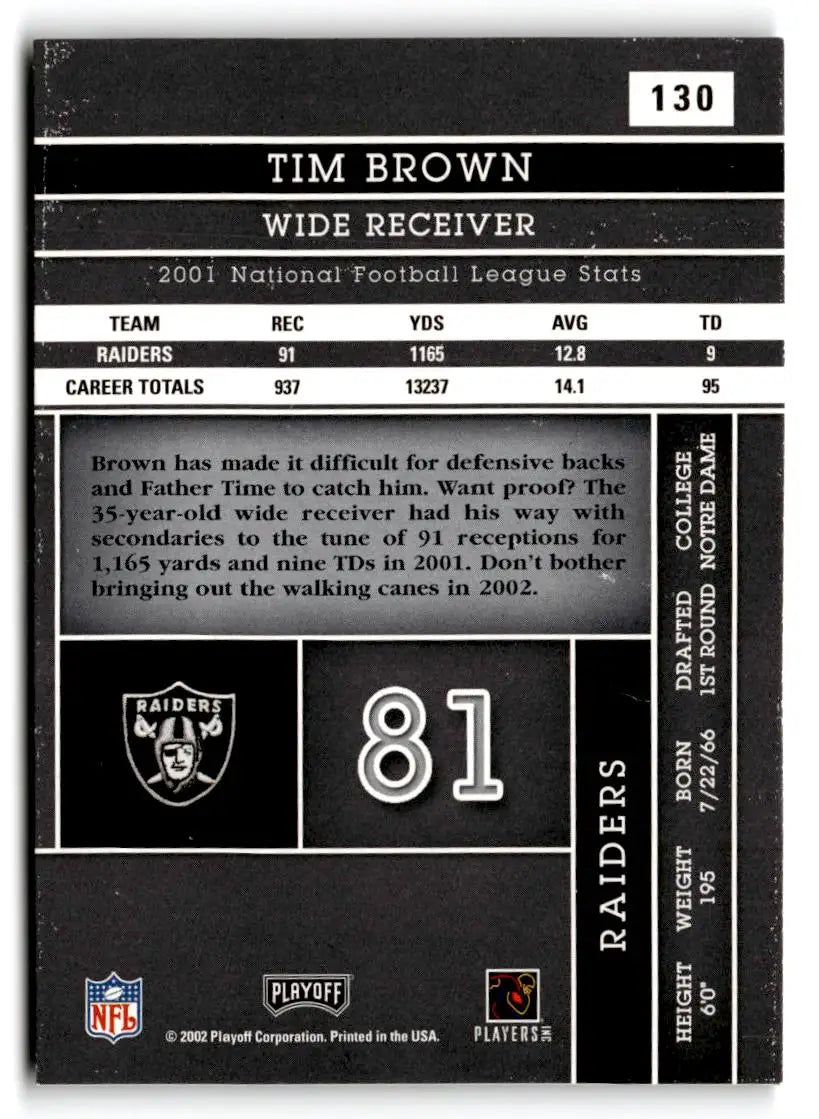 2002 Playoff Absolute Memorabilia #130 Tim Brown - Football Card Single