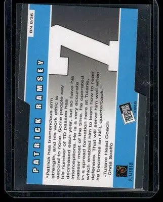 2002 Playoff Honors Big Numbers Patrick Ramsey #BN-6/36 Football - Football Card Single