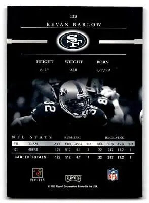 Kevan Barlow football card from 2002 Playoff Prestige trading cards collection