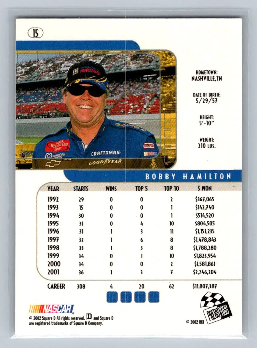 2002 Press Pass Eclipse #15 Bobby Hamilton Andy Petree Racing - Racing Card Single