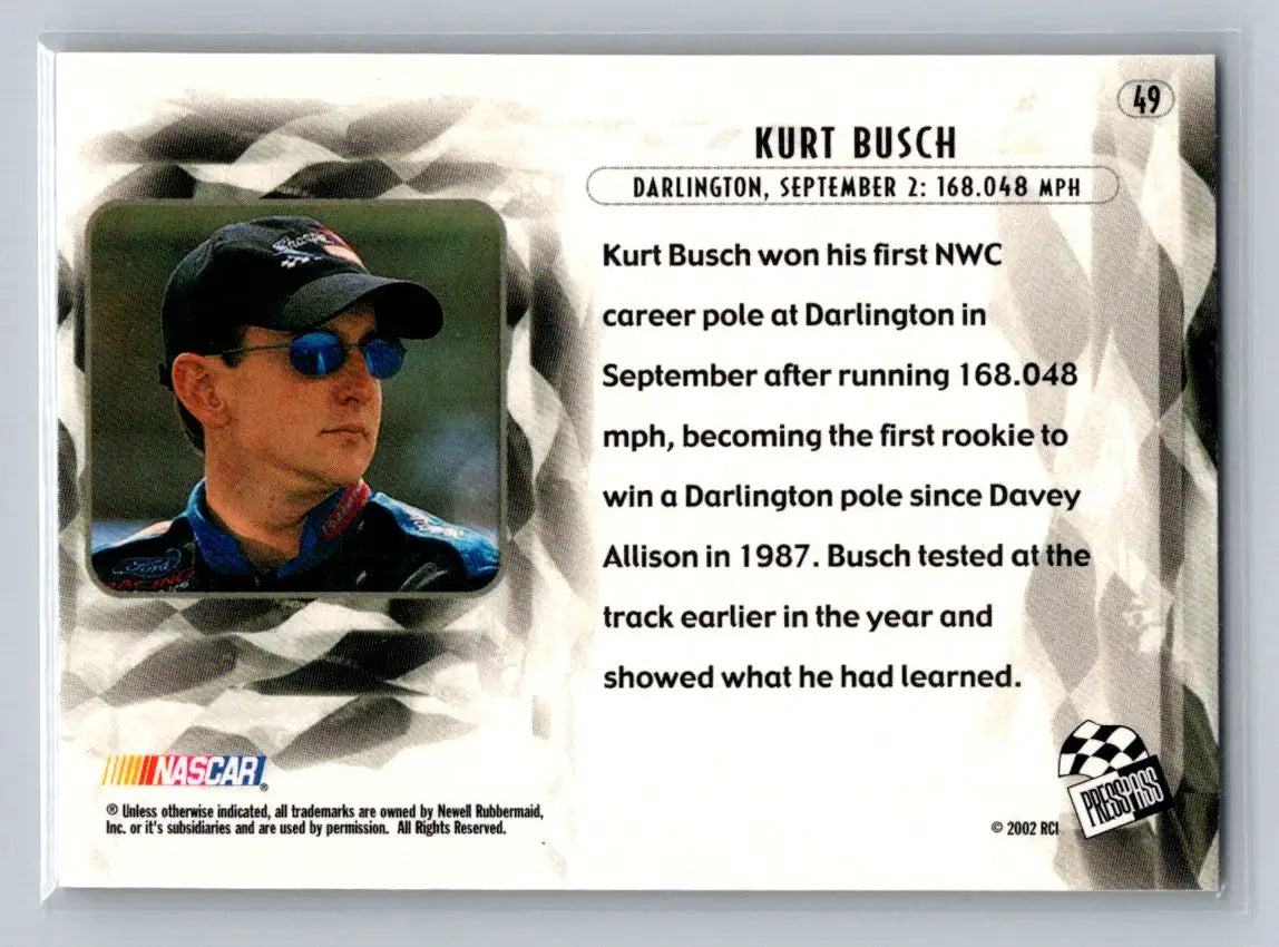 2002 Press Pass Eclipse #49 Kurt Busch Roush Racing - Racing Card Single