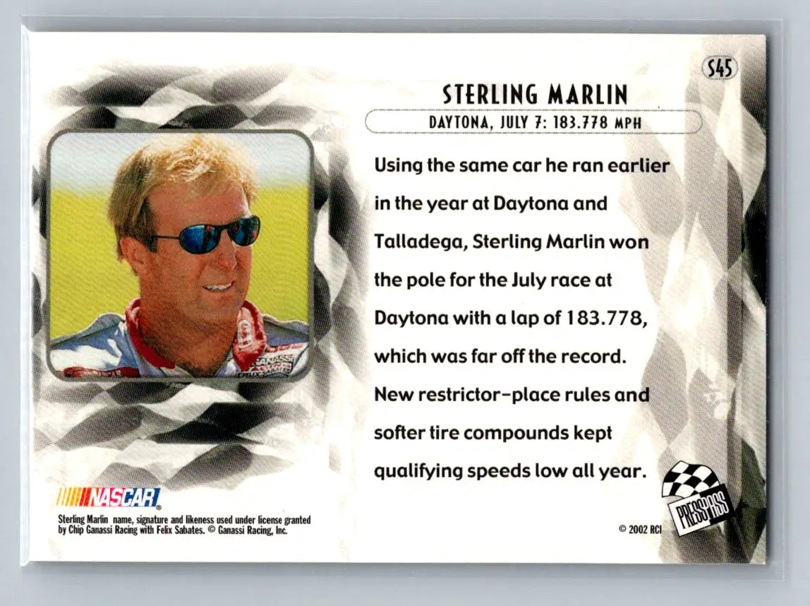 2002 Press Pass Eclipse #S45 Sterling Marlin Solar Eclipse Chip Ganassi Racing - Racing Card Single