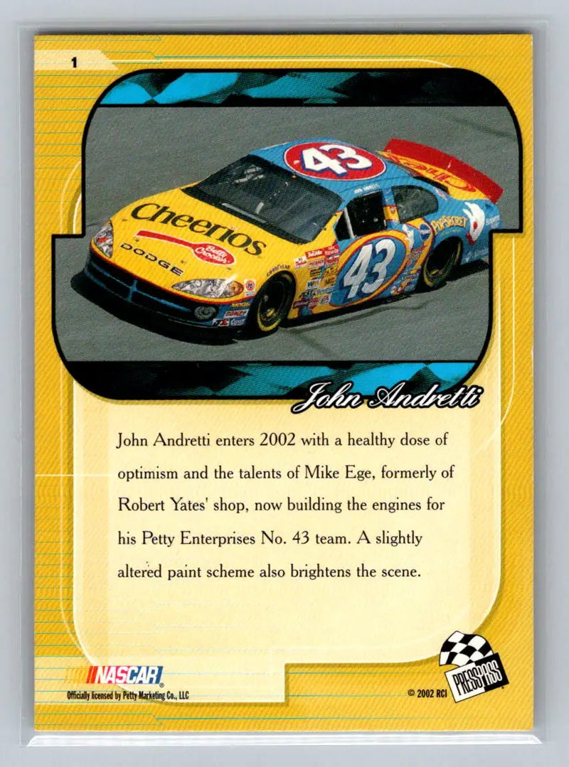 2002 Press Pass Premium #1 John Andretti Petty Enterprises - Racing Card Single