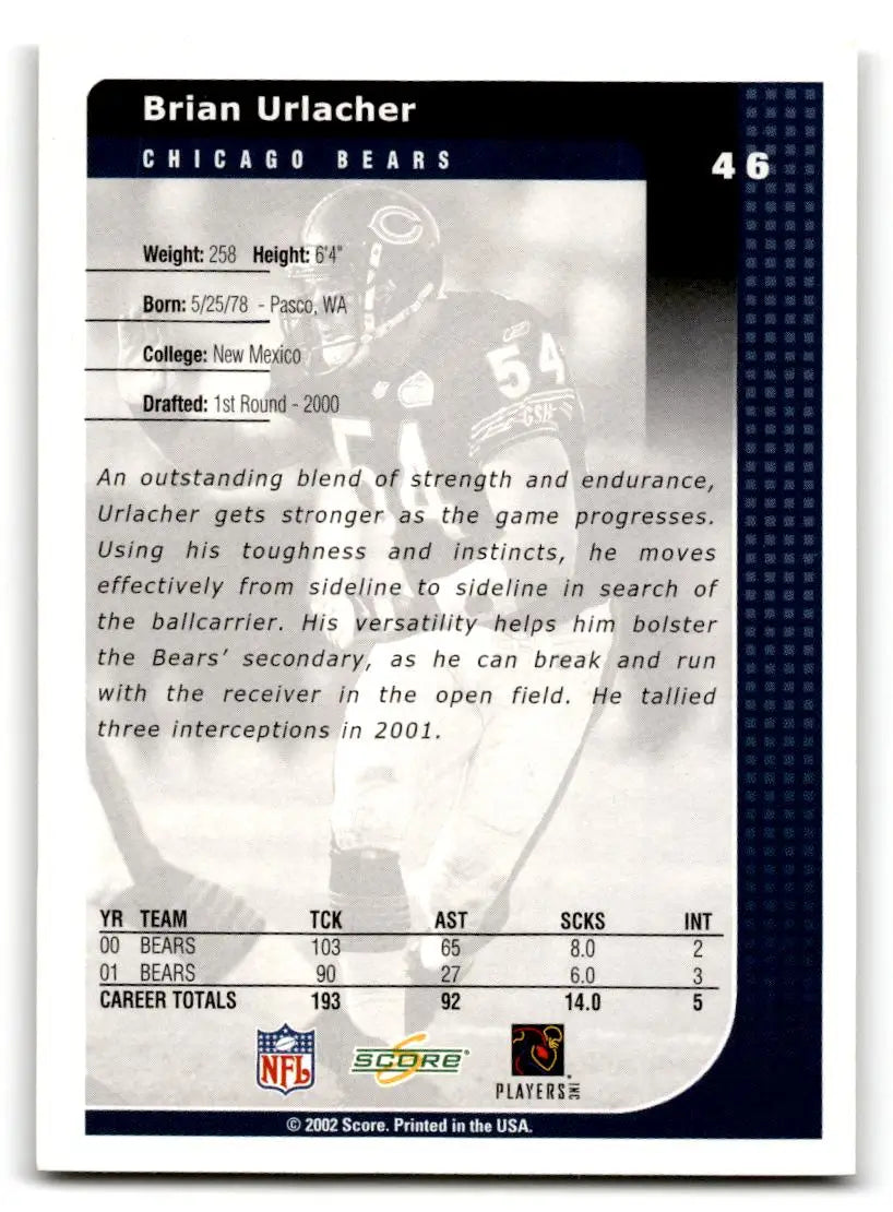 2002 Score #46 Brian Urlacher - Football Card Single