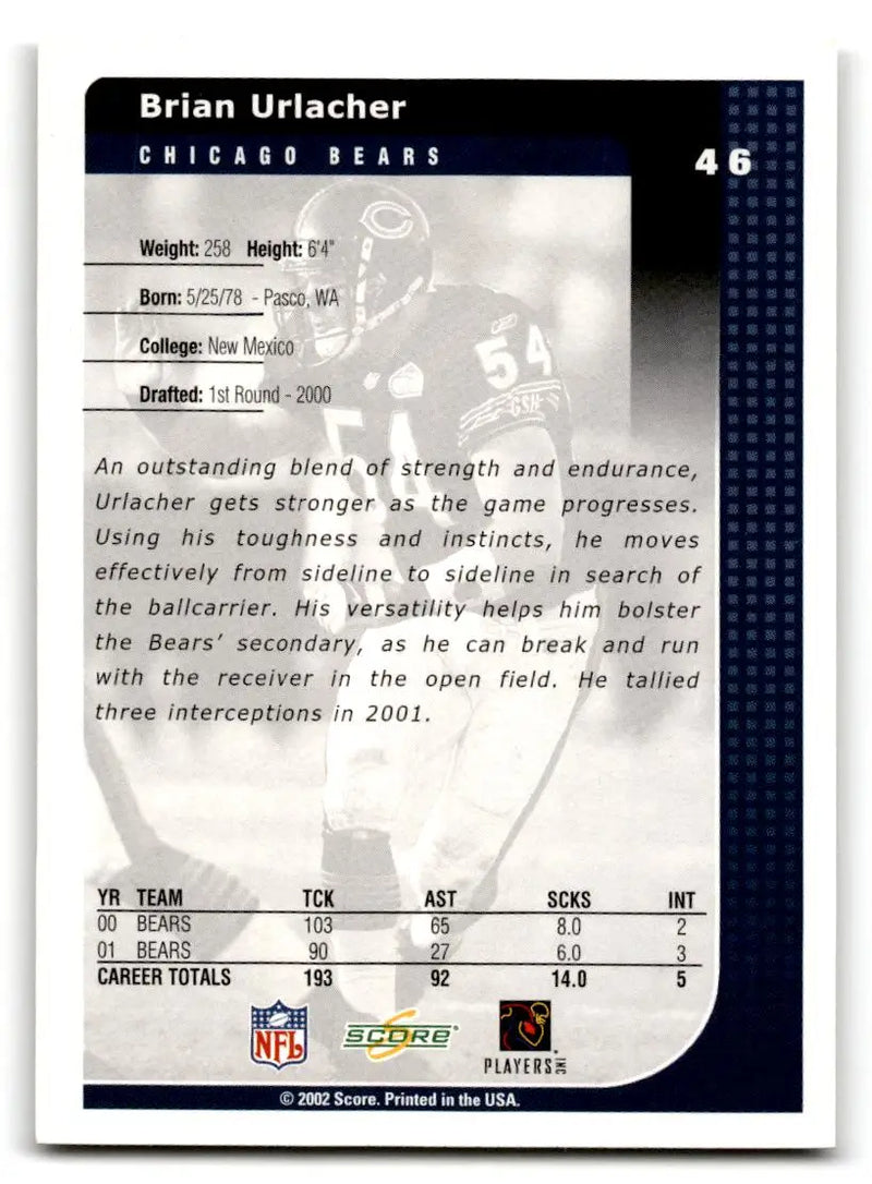 2002 Score #46 Brian Urlacher - Football Card Single