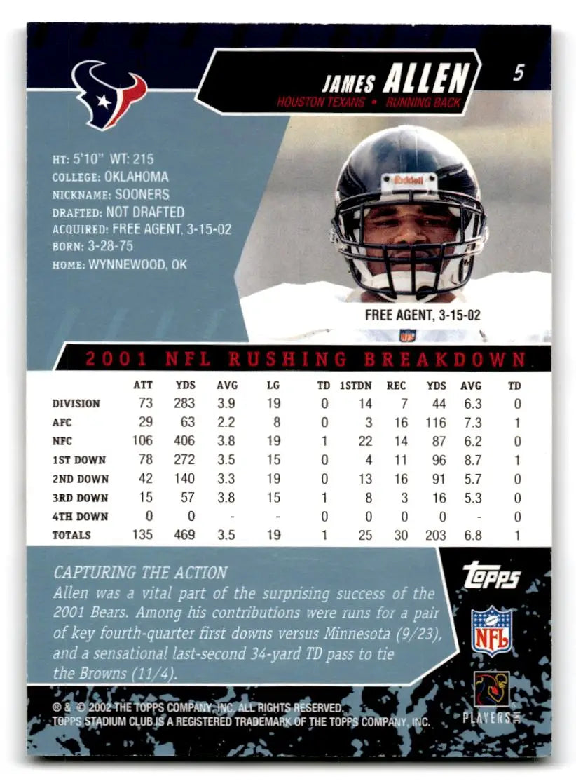 2002 Stadium Club #5 James Allen - Football Card Single
