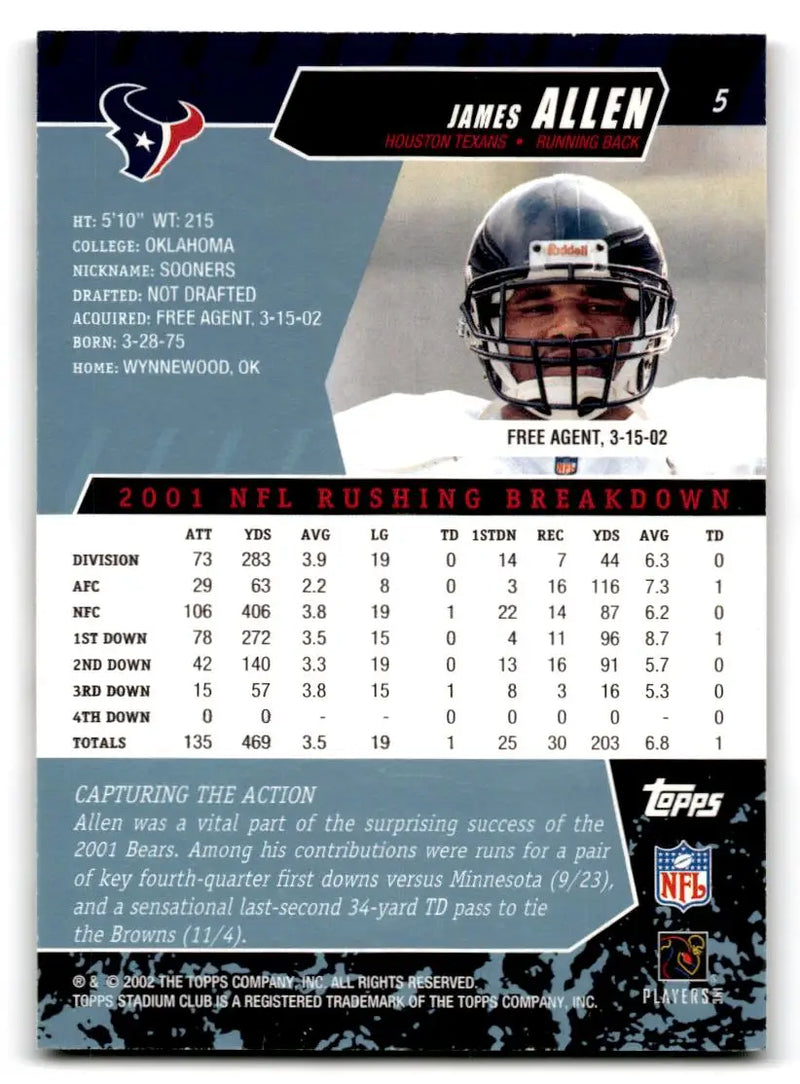 2002 Stadium Club #5 James Allen - Football Card Single
