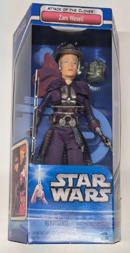 Star Wars Zam Wesell Bounty Hunter 12-inch action figure in box, collectible toy